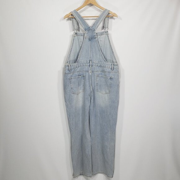 Pink Lily Lightwash Distressed Denim Overalls Plus Size 2XL - Picture 3 of 6